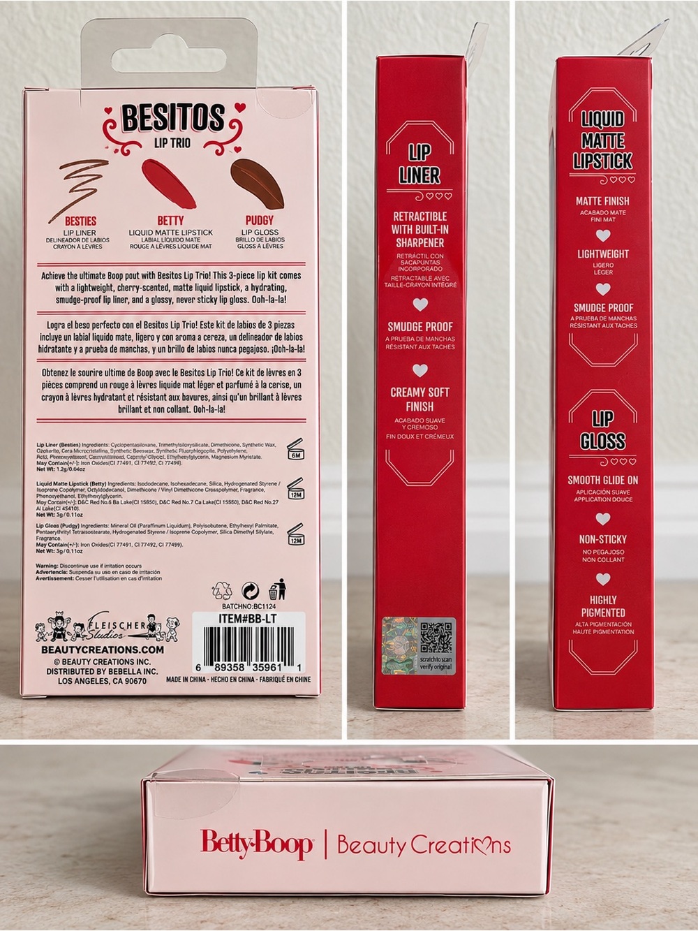 Beauty Creations x Betty Boop Besitos Cherry Scented Lip Trio Set - Picture 6 of 6